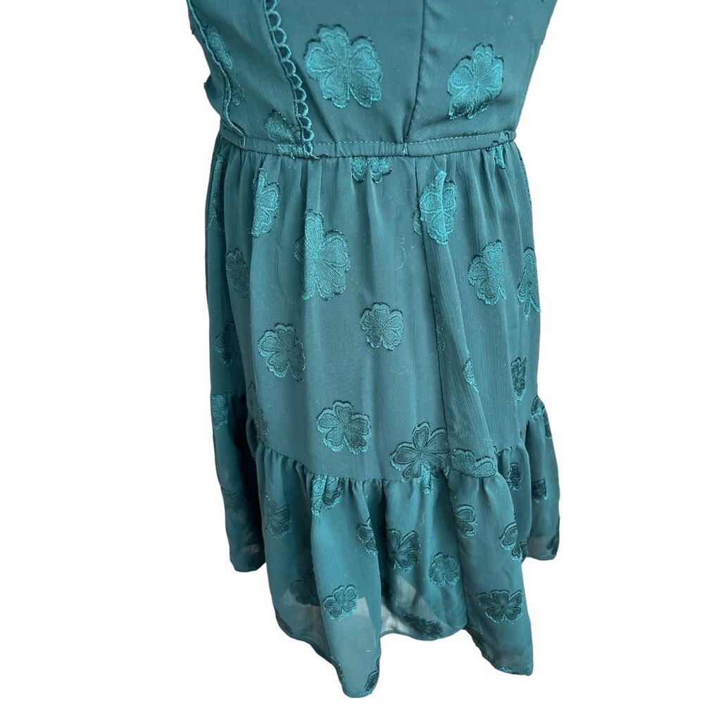 Trixxi green floral mini dress puff sleeve feminine tiered fit & flare size xs - Picture 5 of 9